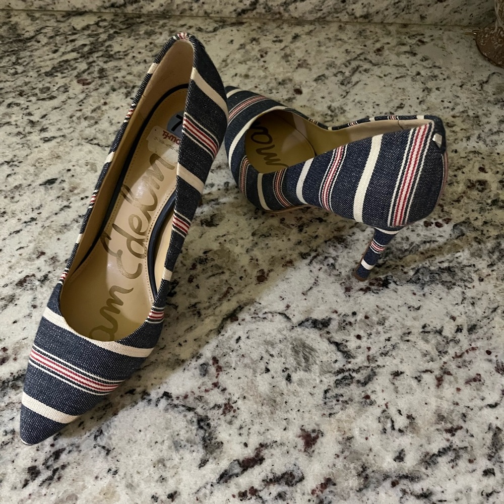 Denim and red Sam Edelman pumps